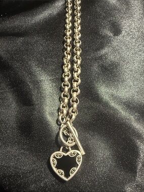 Vintage Polish Hallmarked 925 Sterling Silver Marcasite & Black Onyx Necklace.